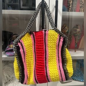 Stella McCartney sold out Falabella Mini striped crochet shoulder bag $1530